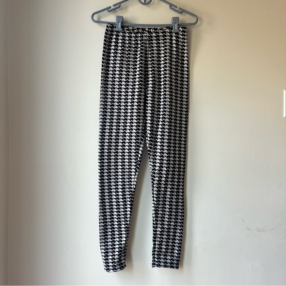 Cozy Zone Houndstooth Leggings M/L | Black White Fleece Lined Warm Winter Pants